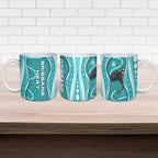 Brisbane Heat Ceramic Mug Aboriginal Dot Art Cyan White - Tribal Wave Pattern