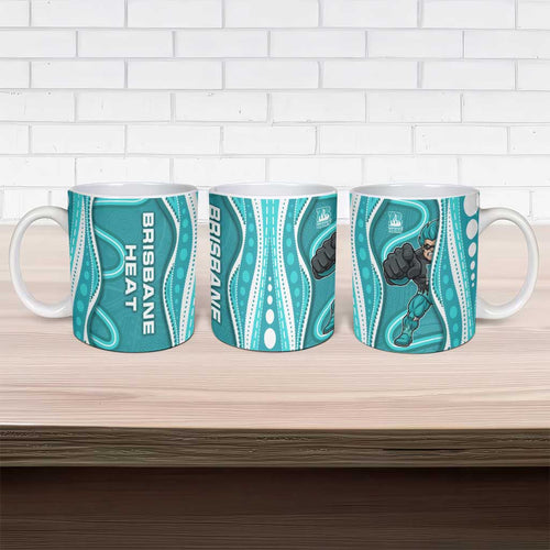 Brisbane Heat Ceramic Mug Aboriginal Dot Art Cyan White - Tribal Wave Pattern