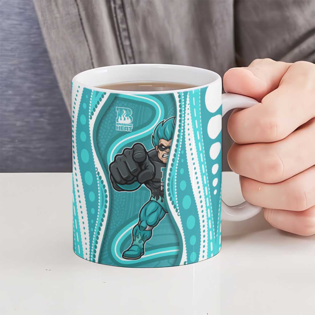 Brisbane Heat Ceramic Mug Aboriginal Dot Art Cyan White - Tribal Wave Pattern