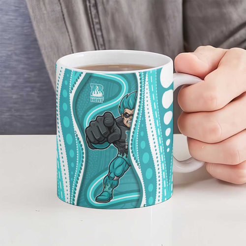 Brisbane Heat Ceramic Mug Aboriginal Dot Art Cyan White - Tribal Wave Pattern