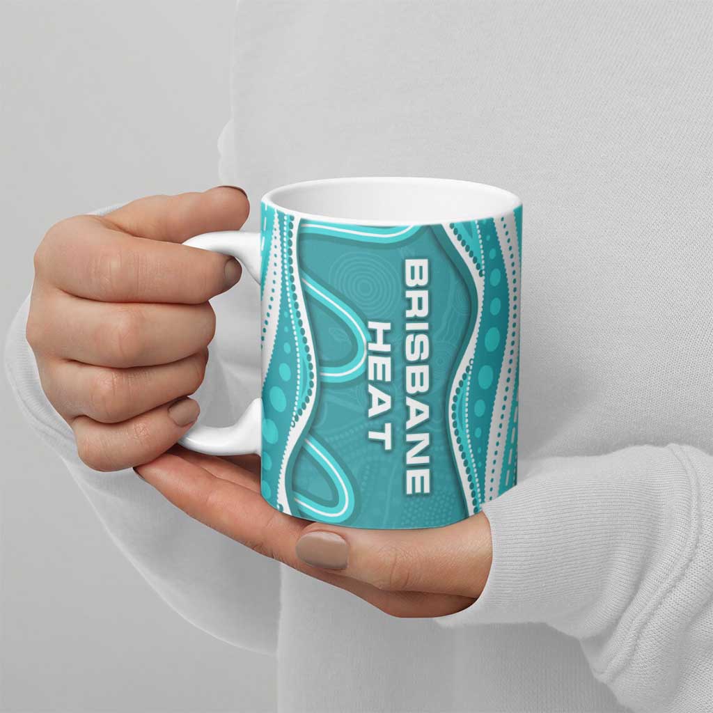 Brisbane Heat Ceramic Mug Aboriginal Dot Art Cyan White - Tribal Wave Pattern