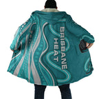 Brisbane Heat Cloak Aboriginal Dot Art Cyan White - Tribal Wave Pattern