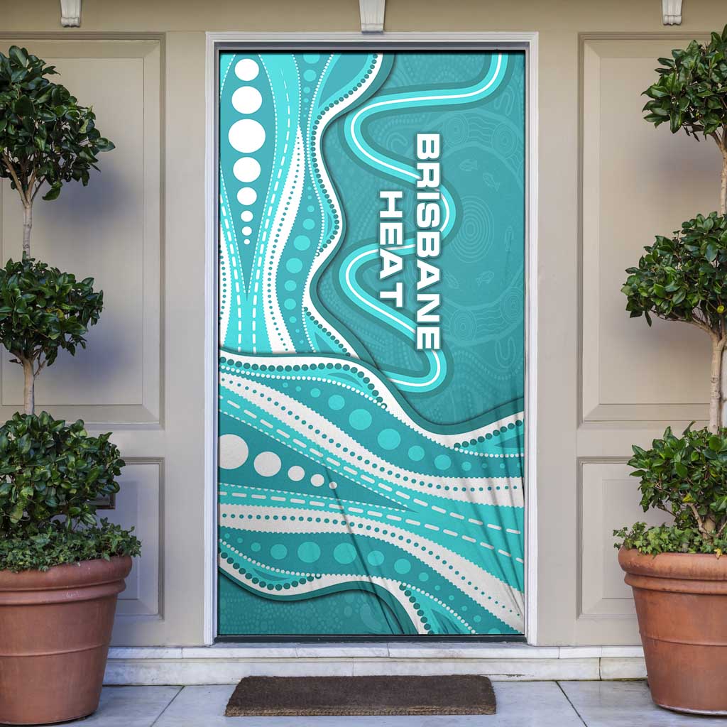 Brisbane Heat Door Cover Aboriginal Dot Art Cyan White - Tribal Wave Pattern