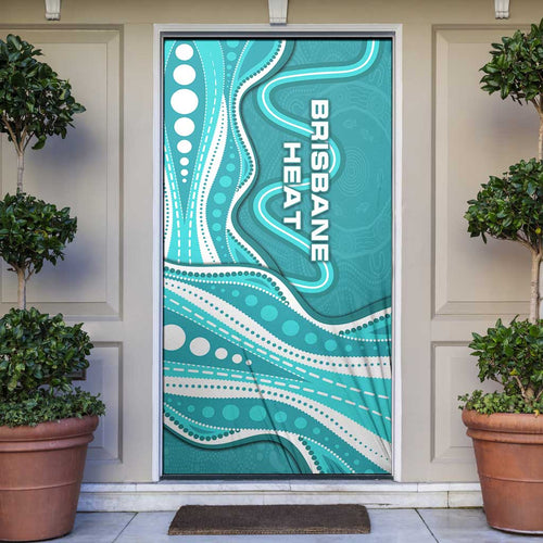 Brisbane Heat Door Cover Aboriginal Dot Art Cyan White - Tribal Wave Pattern