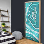 Brisbane Heat Door Cover Aboriginal Dot Art Cyan White - Tribal Wave Pattern
