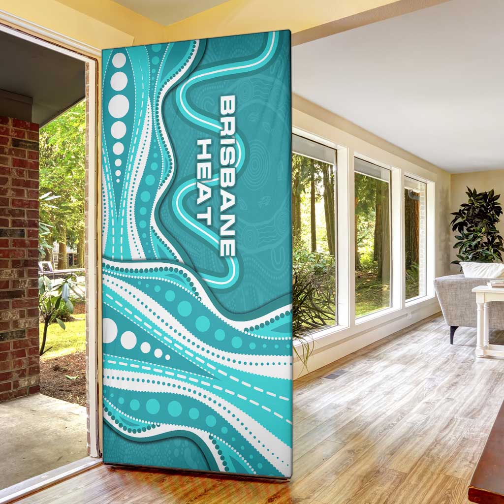 Brisbane Heat Door Cover Aboriginal Dot Art Cyan White - Tribal Wave Pattern