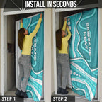 Brisbane Heat Door Cover Aboriginal Dot Art Cyan White - Tribal Wave Pattern