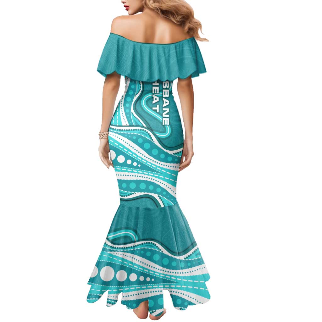 Brisbane Heat Family Matching Mermaid Dress and Hawaiian Shirt Aboriginal Dot Art Cyan White - Tribal Wave Pattern