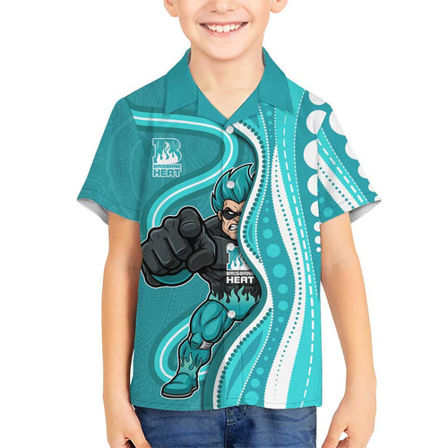 Brisbane Heat Family Matching Off The Shoulder Long Sleeve Dress and Hawaiian Shirt Aboriginal Dot Art Cyan White - Tribal Wave Pattern