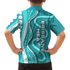 Brisbane Heat Family Matching Off Shoulder Short Dress and Hawaiian Shirt Aboriginal Dot Art Cyan White - Tribal Wave Pattern