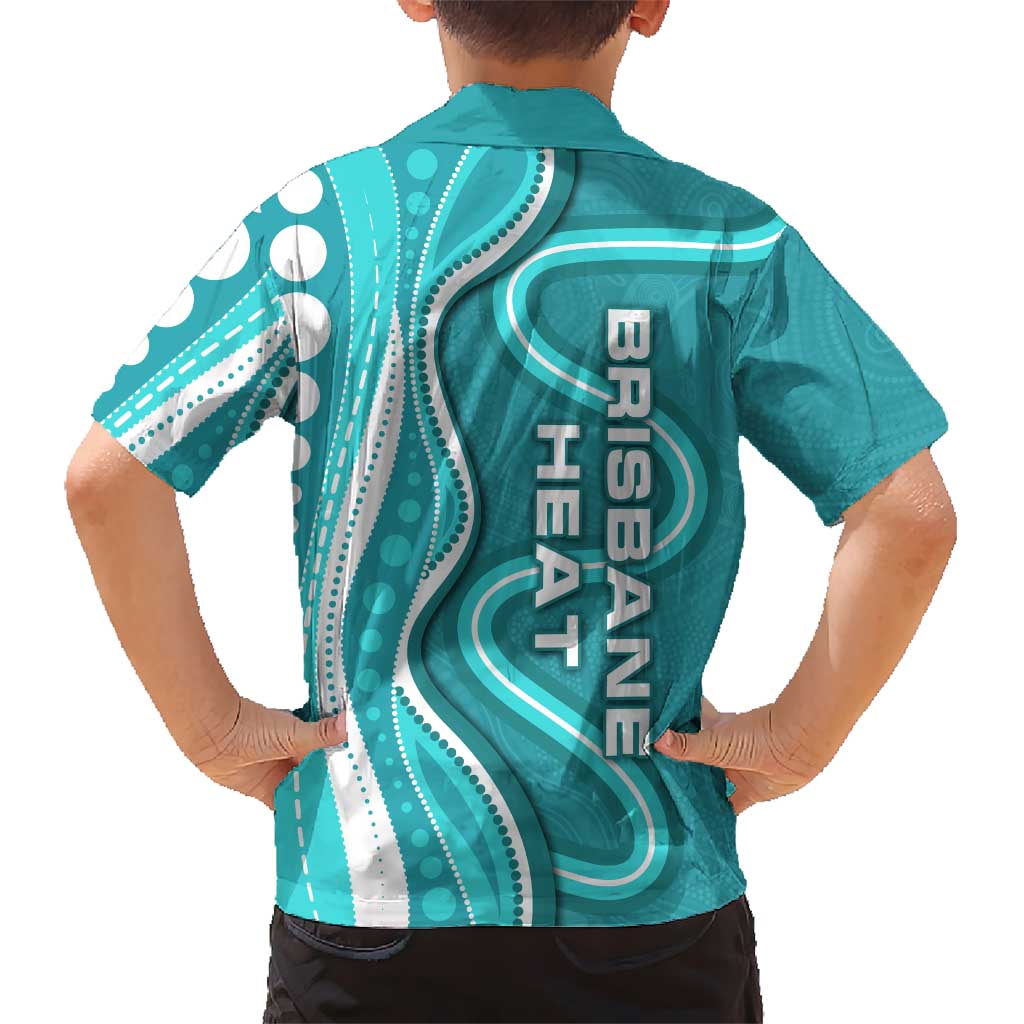 Brisbane Heat Family Matching Off Shoulder Short Dress and Hawaiian Shirt Aboriginal Dot Art Cyan White - Tribal Wave Pattern