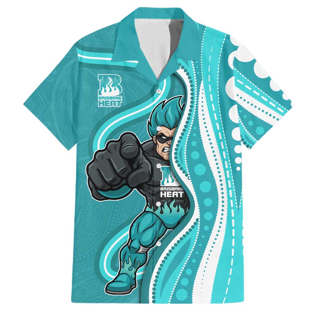Brisbane Heat Family Matching Off Shoulder Short Dress and Hawaiian Shirt Aboriginal Dot Art Cyan White - Tribal Wave Pattern
