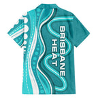 Brisbane Heat Family Matching Off Shoulder Short Dress and Hawaiian Shirt Aboriginal Dot Art Cyan White - Tribal Wave Pattern