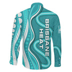 Brisbane Heat Family Matching Off Shoulder Short Dress and Hawaiian Shirt Aboriginal Dot Art Cyan White - Tribal Wave Pattern