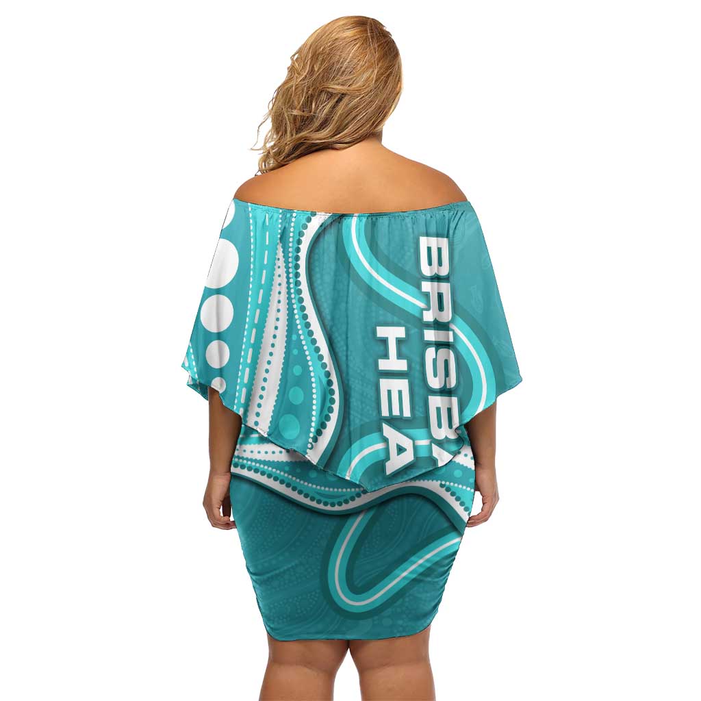 Brisbane Heat Family Matching Off Shoulder Short Dress and Hawaiian Shirt Aboriginal Dot Art Cyan White - Tribal Wave Pattern