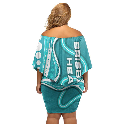 Brisbane Heat Family Matching Off Shoulder Short Dress and Hawaiian Shirt Aboriginal Dot Art Cyan White - Tribal Wave Pattern
