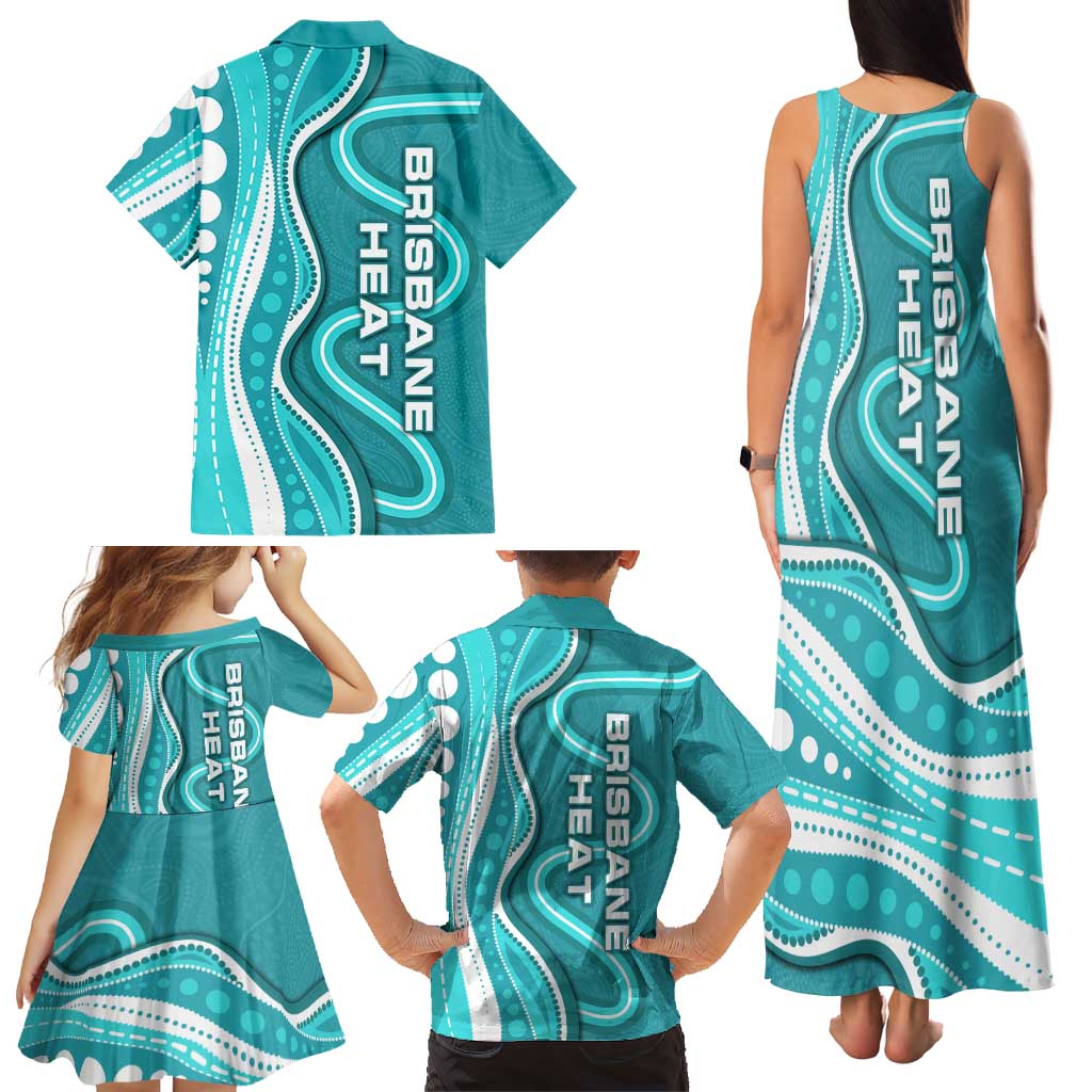 Brisbane Heat Family Matching Tank Maxi Dress and Hawaiian Shirt Aboriginal Dot Art Cyan White - Tribal Wave Pattern