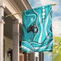 Brisbane Heat Garden Flag Aboriginal Dot Art Cyan White - Tribal Wave Pattern