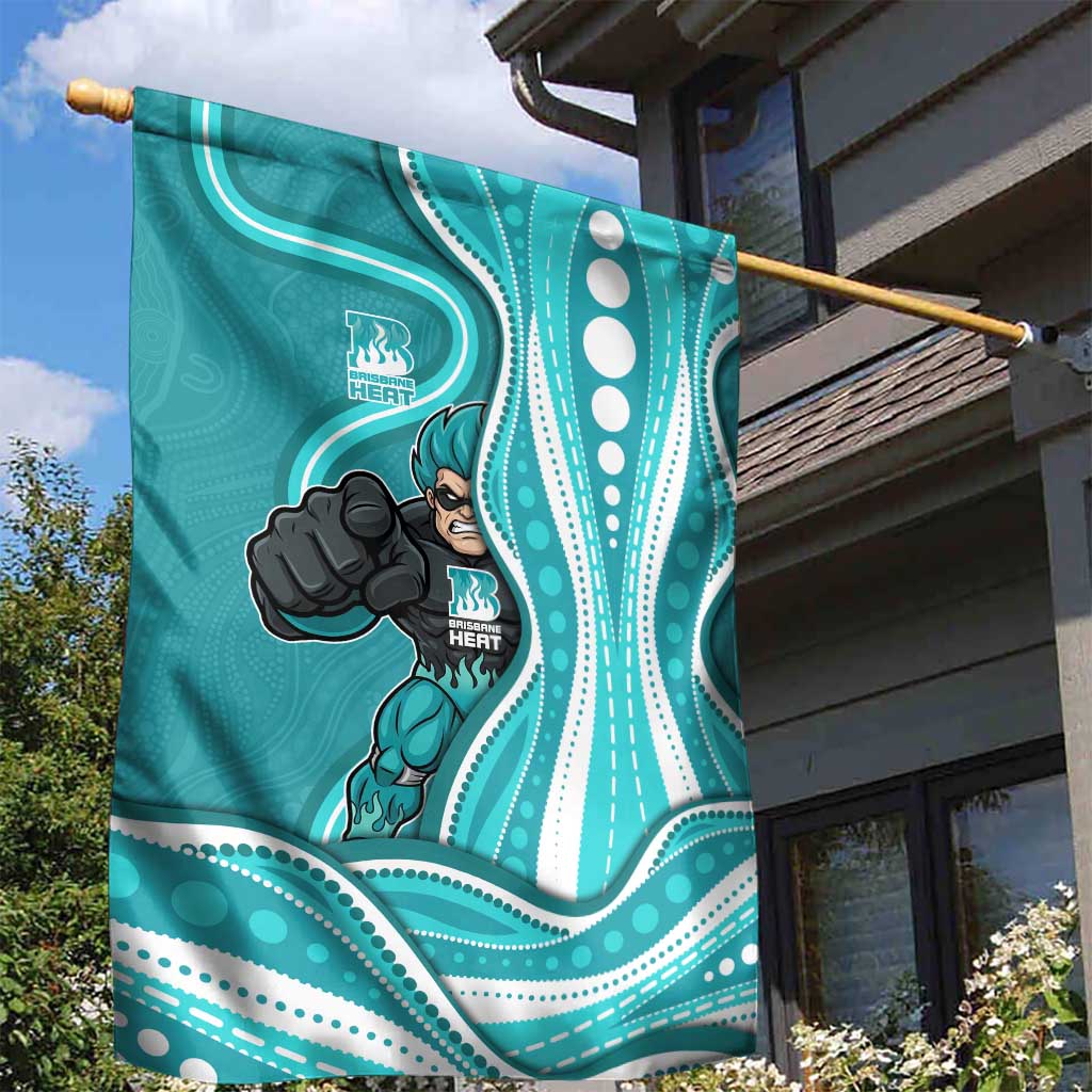Brisbane Heat Garden Flag Aboriginal Dot Art Cyan White - Tribal Wave Pattern