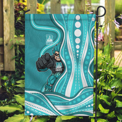 Brisbane Heat Garden Flag Aboriginal Dot Art Cyan White - Tribal Wave Pattern
