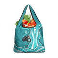 Brisbane Heat Grocery Bag Aboriginal Dot Art Cyan White - Tribal Wave Pattern