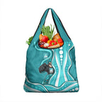 Brisbane Heat Grocery Bag Aboriginal Dot Art Cyan White - Tribal Wave Pattern