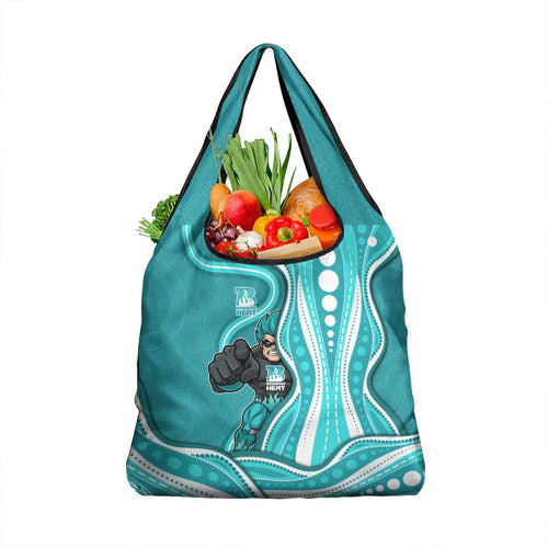 Brisbane Heat Grocery Bag Aboriginal Dot Art Cyan White - Tribal Wave Pattern