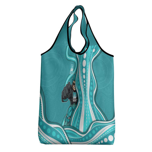 Brisbane Heat Grocery Bag Aboriginal Dot Art Cyan White - Tribal Wave Pattern