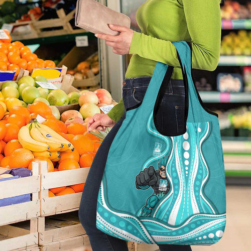 Brisbane Heat Grocery Bag Aboriginal Dot Art Cyan White - Tribal Wave Pattern