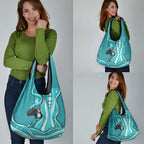 Brisbane Heat Grocery Bag Aboriginal Dot Art Cyan White - Tribal Wave Pattern