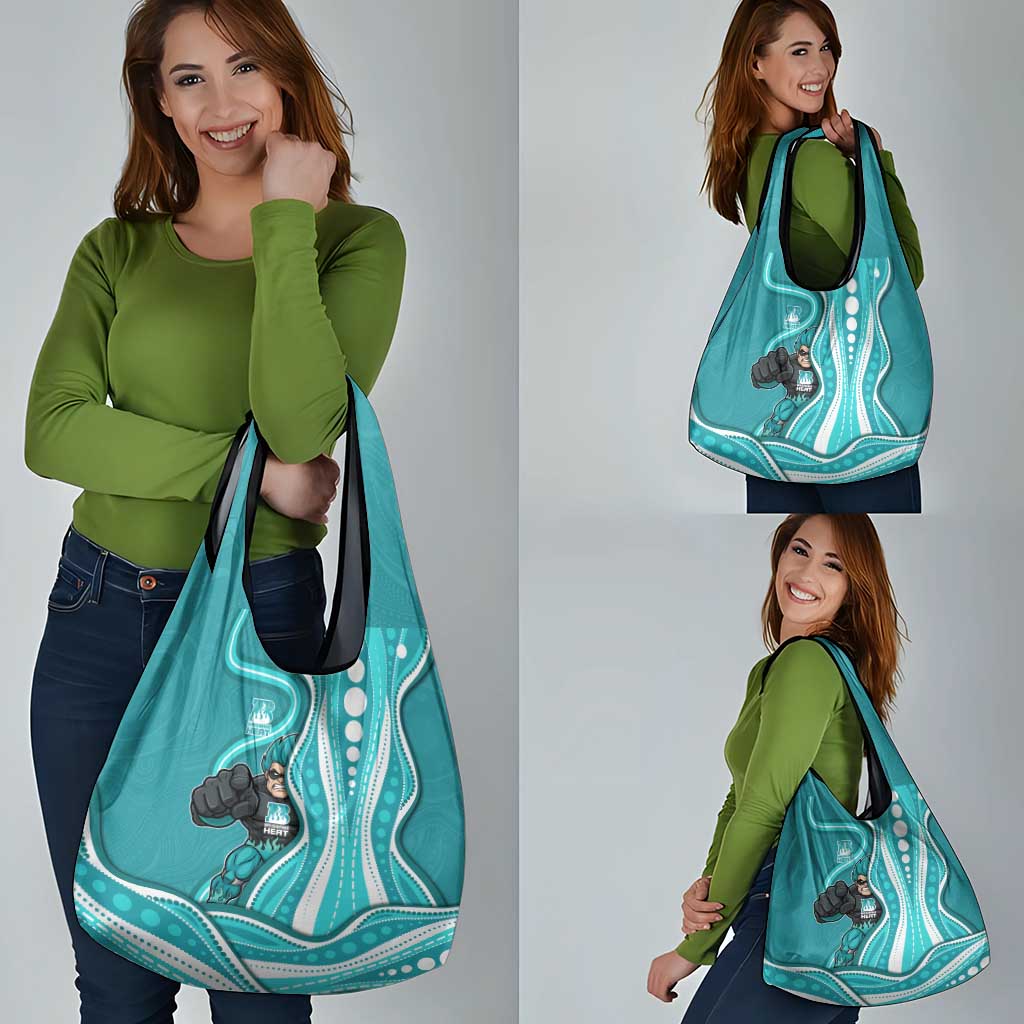 Brisbane Heat Grocery Bag Aboriginal Dot Art Cyan White - Tribal Wave Pattern