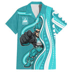 Brisbane Heat Hawaiian Shirt Aboriginal Dot Art Cyan White - Tribal Wave Pattern