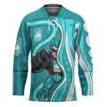 Brisbane Heat Hockey Jersey Aboriginal Dot Art Cyan White - Tribal Wave Pattern