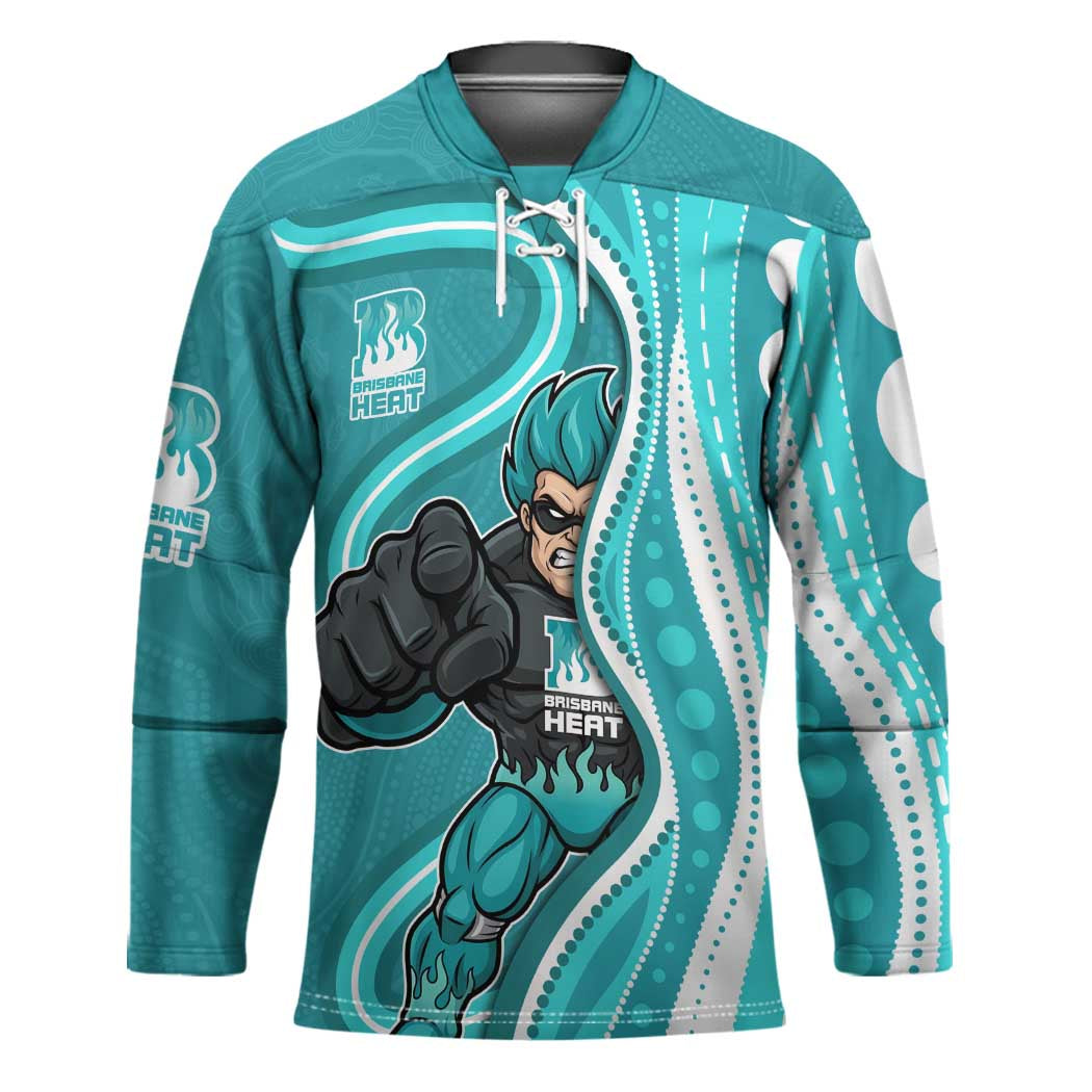 Brisbane Heat Hockey Jersey Aboriginal Dot Art Cyan White - Tribal Wave Pattern