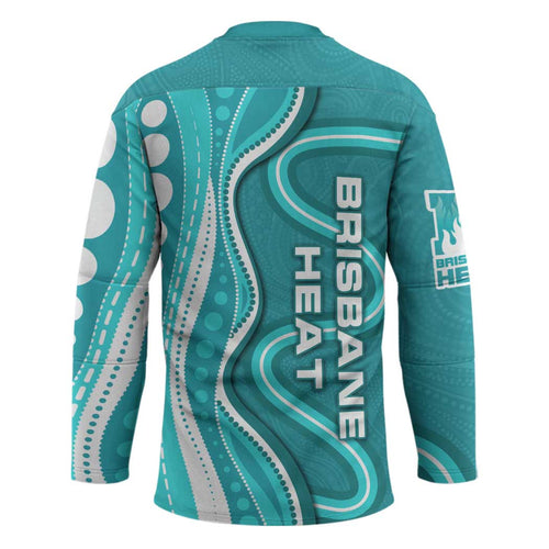 Brisbane Heat Hockey Jersey Aboriginal Dot Art Cyan White - Tribal Wave Pattern
