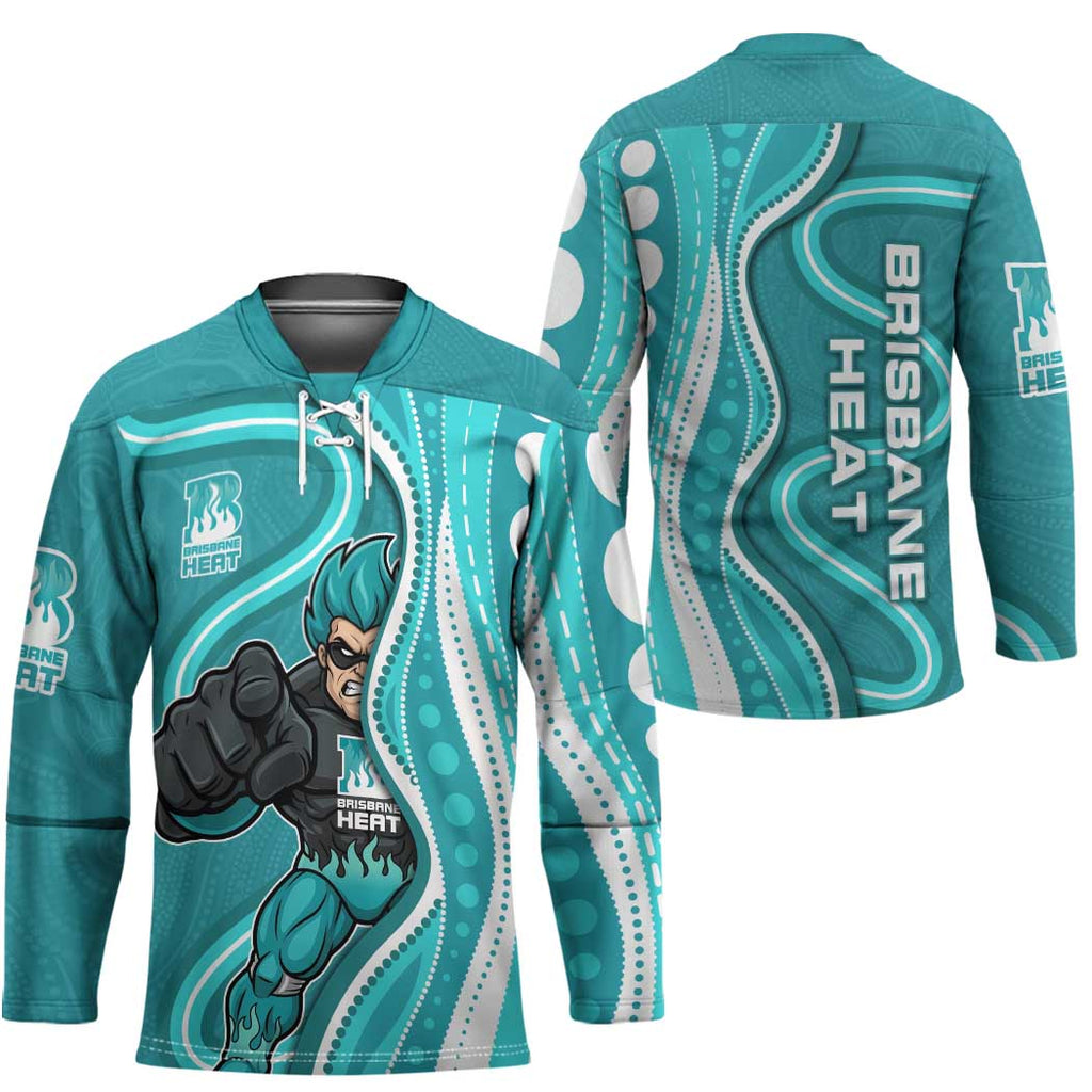 Brisbane Heat Hockey Jersey Aboriginal Dot Art Cyan White - Tribal Wave Pattern