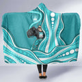 Brisbane Heat Hooded Blanket Aboriginal Dot Art Cyan White - Tribal Wave Pattern