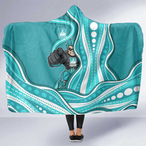 Brisbane Heat Hooded Blanket Aboriginal Dot Art Cyan White - Tribal Wave Pattern