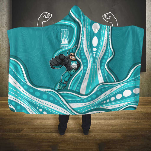 Brisbane Heat Hooded Blanket Aboriginal Dot Art Cyan White - Tribal Wave Pattern
