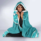 Brisbane Heat Hooded Blanket Aboriginal Dot Art Cyan White - Tribal Wave Pattern