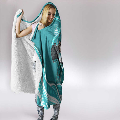 Brisbane Heat Hooded Blanket Aboriginal Dot Art Cyan White - Tribal Wave Pattern