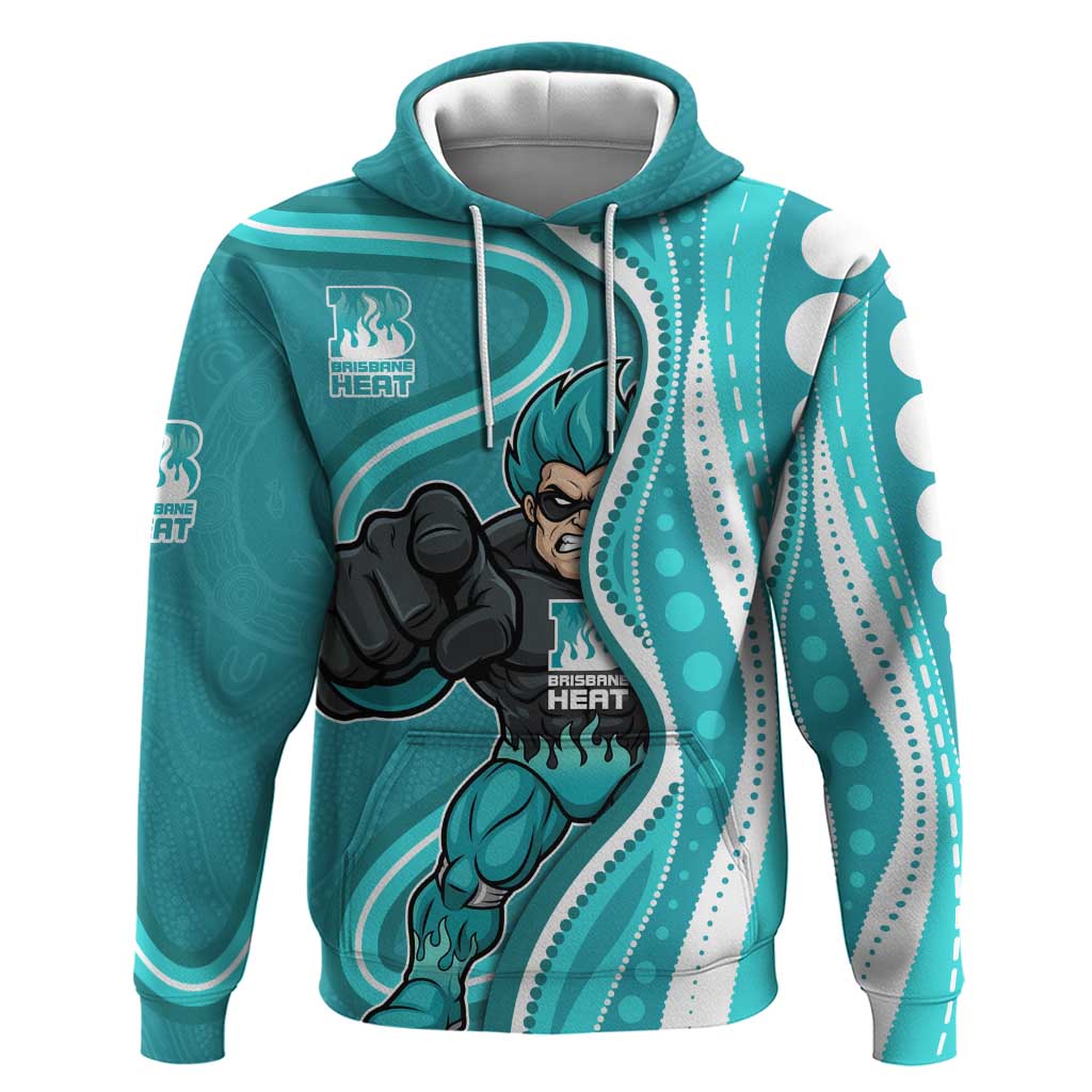 Brisbane Heat Hoodie Aboriginal Dot Art Cyan White - Tribal Wave Pattern