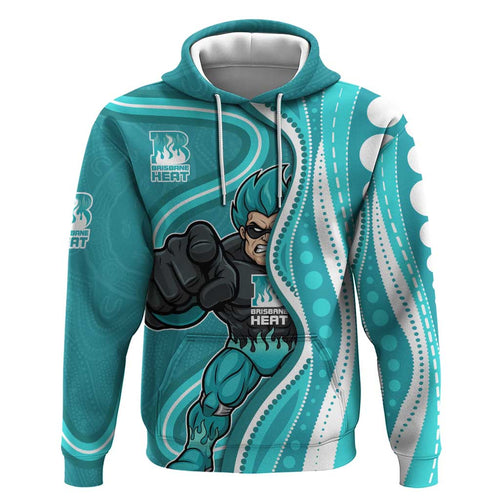 Brisbane Heat Hoodie Aboriginal Dot Art Cyan White - Tribal Wave Pattern