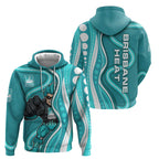 Brisbane Heat Hoodie Aboriginal Dot Art Cyan White - Tribal Wave Pattern