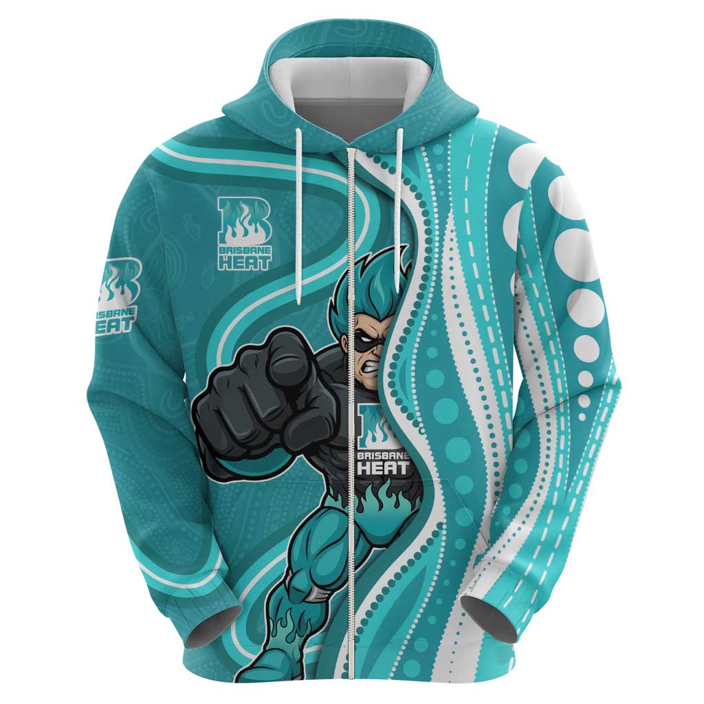 Brisbane Heat Hoodie Aboriginal Dot Art Cyan White - Tribal Wave Pattern