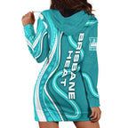 Brisbane Heat Hoodie Dress Aboriginal Dot Art Cyan White - Tribal Wave Pattern
