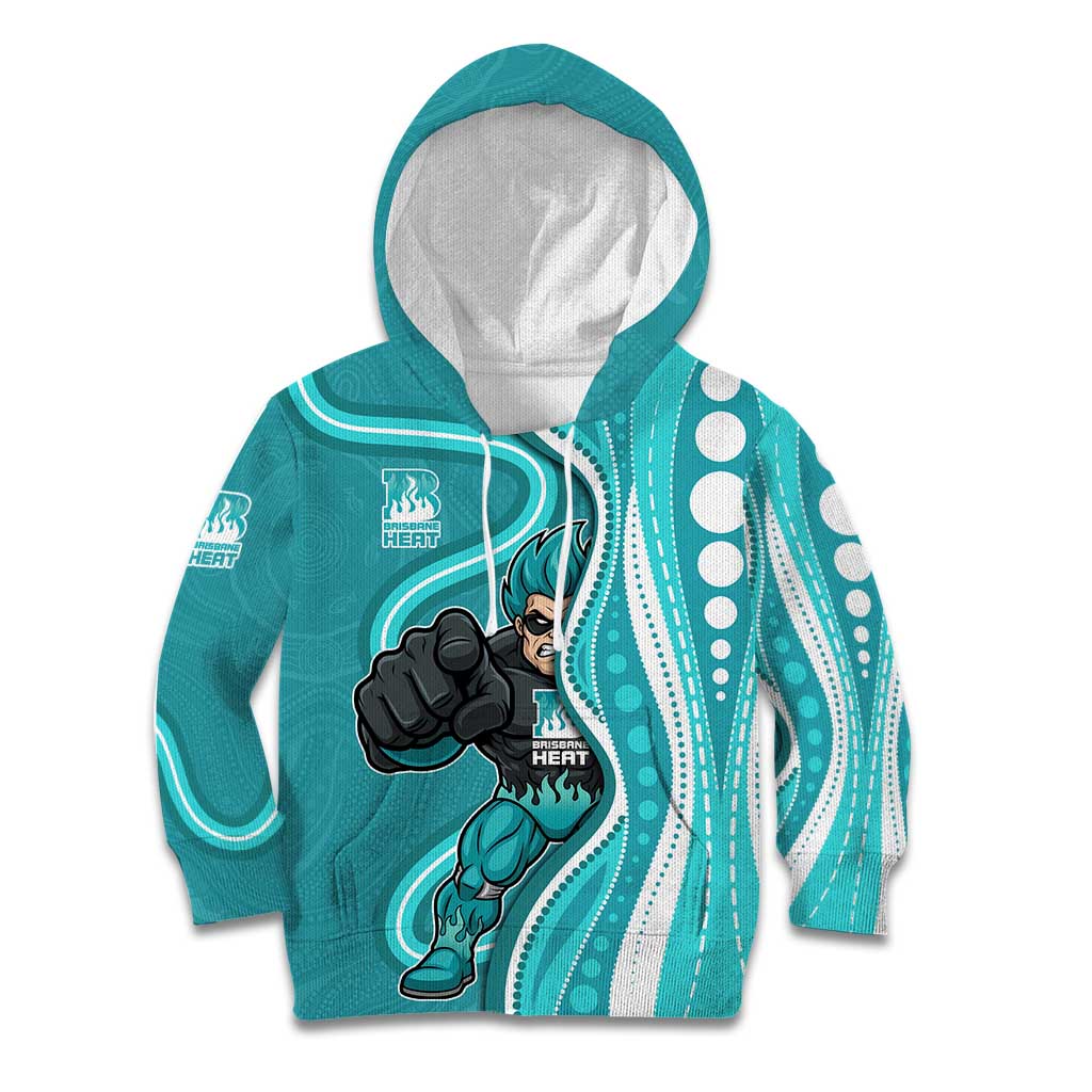 Brisbane Heat Kid Hoodie Aboriginal Dot Art Cyan White - Tribal Wave Pattern