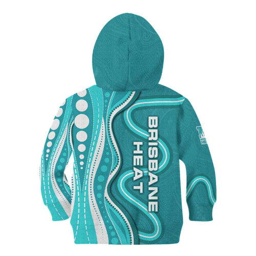 Brisbane Heat Kid Hoodie Aboriginal Dot Art Cyan White - Tribal Wave Pattern