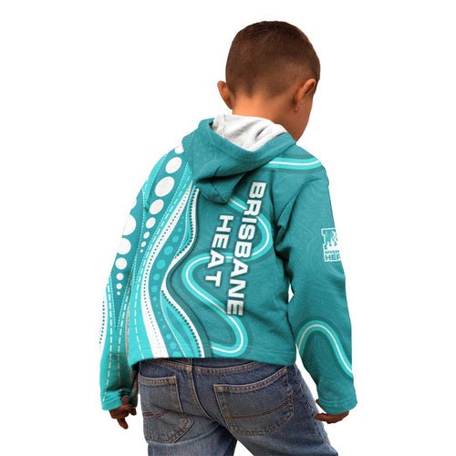 Brisbane Heat Kid Hoodie Aboriginal Dot Art Cyan White - Tribal Wave Pattern