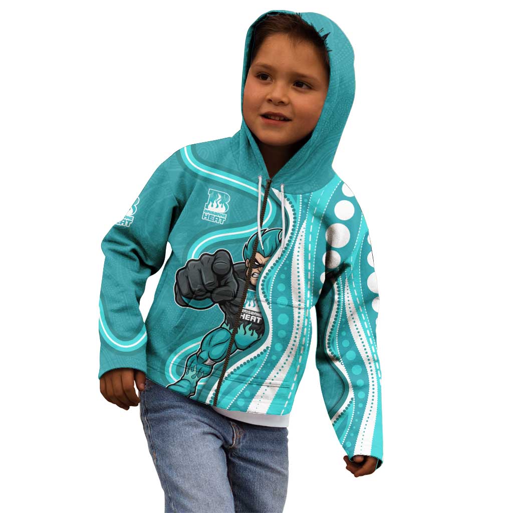 Brisbane Heat Kid Hoodie Aboriginal Dot Art Cyan White - Tribal Wave Pattern